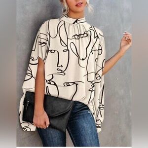 NWOT OVERSIZE ABSTRACT FACE PRINT Cream Top……248